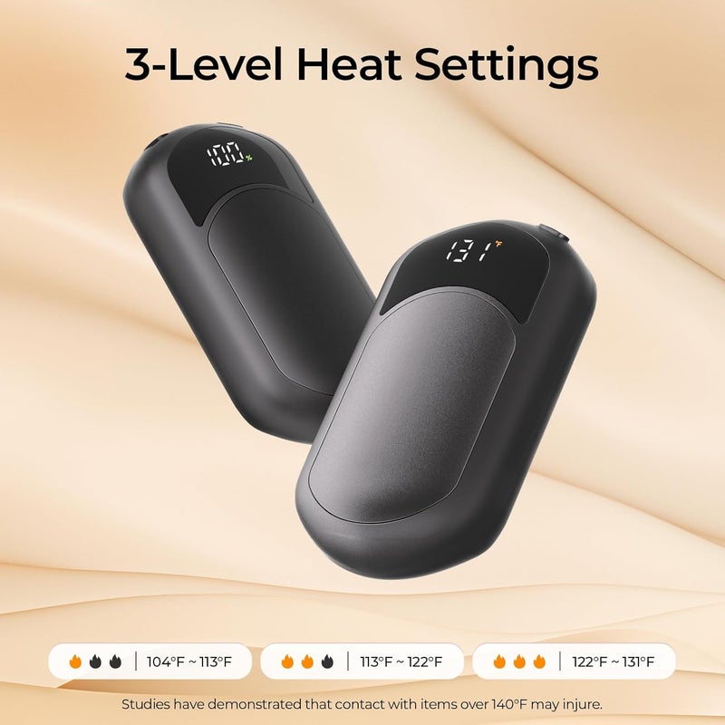 Hotdot Hand Warmers Rechargeable, 3 Heat Levels (104–131°F) with AI Temp & Battery Display, Pocket Electric Hand Warmers, Fast Heating, Fits in Gloves, Gifts for Women & Men - Image 3